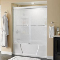 Crestfield 59-3/8 in. x 56-1/2 in. Semi-Framed Sliding Tub Door in White with Chrome Hardware and Rain Glass