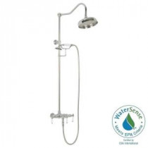 ETS11 Wall-Mount Exposed Hand Shower and Shower Head Combo Kit and Porcelain Lever Handles in Satin Nickel