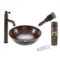All-in-One Large Round Vessel Hammered Copper Bathroom Sink in Oil Rubbed Bronze
