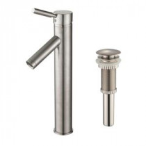 Sheven Single Hole 1-Handle High Arc Bathroom Faucet with Matching Pop Up Drain in Satin Nickel