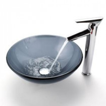 Vessel Sink in Clear Glass Black with Decus Faucet in Chrome