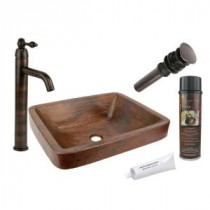 All-in-One Rectangle Skirted Vessel Hammered Copper Bathroom Sink in Oil Rubbed Bronze