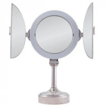18 in. L x 11 in. W Surround Lighted Tri-Fold Vanity Mirror in Polished Nickel