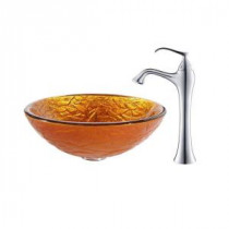 Blaze Glass Vessel Sink in Multicolor and Ventus Faucet in Chrome