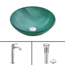 Glass Vessel Sink in Whispering Wind and Linus Faucet Set in Chrome