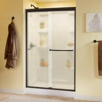 Simplicity 48 in. x 70 in. Traditional Style Sliding Shower Door in Bronze with Niebla Glass