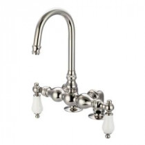 2-Handle Deck-Mount Gooseneck Claw Foot Tub Faucet with Porcelain Lever Handles in Polished Nickel PVD