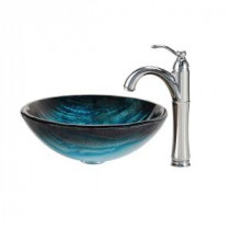 Ladon Glass Vessel Sink in Multicolor and Riviera Faucet in Chrome