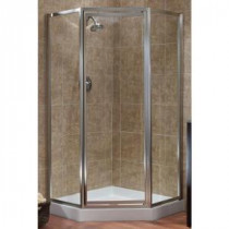 Tides 16-3/4 in. x 24 in. x 16-3/4 in. x 70 in. Framed Neo-Angle Shower Door in Silver and Obscure Glass
