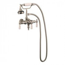 3-Handle Claw Foot Tub Faucet with Old Style Spigot and Hand Shower in Brushed Nickel