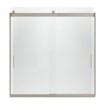 Levity 59-5/8 in.W x 62 in.H Frameless Sliding Bath Door with Crystal Clear Glass and Blade Handles in Brushed Bronze