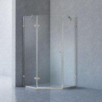 Verona 34.125 in. x 73.375 in. Frameless Neo-Angle Shower Enclosure in Brushed Nickel with Clear Glass