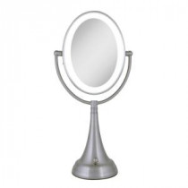9.5 in. x 19 in. LED Lighted Oval Vanity Mirror in Satin Nickel