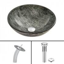 Glass Vessel Sink in Titanium and Waterfall Faucet Set in Chrome