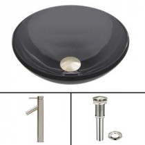 Glass Vessel Sink in Sheer Black and Dior Faucet Set in Brushed Nickel
