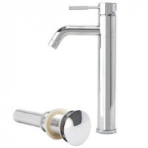 New European 1-Hole 1-Handle Low-Arc Bathroom Vessel Faucet with Drain Assembly in Chrome
