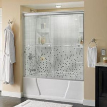 Lyndall 59-3/8 in. x 56-1/2 in. Semi-Framed Sliding Bathtub Door in Polished Chrome with Mozaic Glass