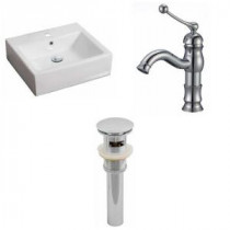 Rectangle Vessel Sink Set in White with Single Hole cUPC Faucet and Drain