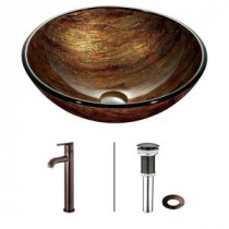 Amber Sunset Vessel Sink in Multicolor with Faucet in Oil Rubbed Bronze