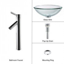 19 mm Thick Glass Vessel Sink in Clear with Single Hole 1-Handle High-Arc Sheven Faucet in Chrome