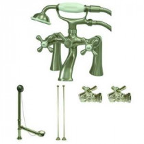 3-Handle Deck-Mount Claw Foot Tub Faucet with Hand Shower Combo Set in Satin Nickel