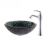 Kratos Glass Vessel Sink in Multicolor and Ventus Faucet in Chrome