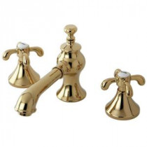 French Country 8 in. Widespread 2-Handle Mid-Arc Bathroom Faucet in Polished Brass
