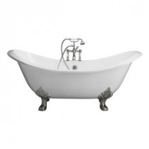 5.9 ft. Cast Iron Lion Paw Feet Double Slipper Tub in White with Polished Chrome Accessories