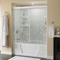 Lyndall 59-3/8 in. x 56-1/2 in. Sliding Tub Door in White with Chrome Hardware and Semi-Framed Mosaic Glass
