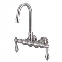 2-Handle Wall Mount Vintage Gooseneck Claw Foot Tub Faucet with Lever Handles in Brushed Nickel