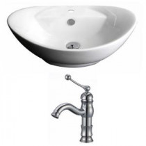 Oval Vessel Sink Set in White with Single Hole cUPC Faucet