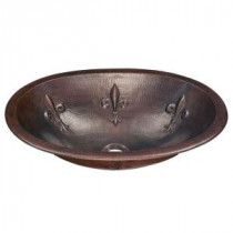 Franklin Fleur-De-Lis Custom Made Dual Mount Copper Bathroom Sink with Bowl Design in Aged Copper
