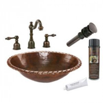 All-in-One Oval Roped Rim Self Rimming Hammered Copper Bathroom Sink in Oil Rubbed Bronze