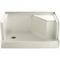 Memoirs 48 in. x 36 in. Single Threshold Shower Base with Integral Seat on Right in Biscuit