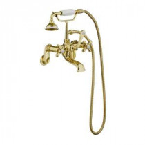 3-Handle Claw Foot Tub Faucet with Elephant Spout and Hand Shower in Polished Brass