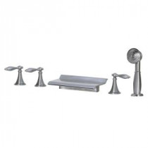 3-Handle Deck-Mount Roman Tub Faucet with Handshower in Brushed Nickel