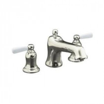 Bancroft Deck-Mount Bath Faucet Trim with White Ceramic Lever Handles in Vibrant Polished Nickel (Valve Not Included)