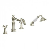 Weymouth 2-Handle Diverter Deck-Mount Roman Tub Faucet Trim Kit with Hand Shower in Brushed Nickel (Valve Not Included)