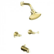 Revival 2-Handle 1-Spray Tub and Shower Faucet in Vibrant Polished Brass