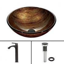 Glass Vessel Sink in Amber Sunset and Linus Faucet Set in Antique Rubbed Bronze
