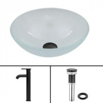 Glass Vessel Sink in White Frost and Seville Faucet Set in Matte Black
