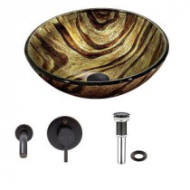Glass Vessel Sink in Zebra with Olus Wall-Mount Faucet Set in Antique Rubbed Bronze