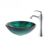 Nei Glass Vessel Sink in Multicolor and Ventus Faucet in Chrome