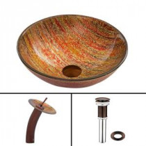 Glass Vessel Sink in Blazing Fire and Waterfall Faucet Set in Oil Rubbed Bronze