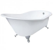 5 ft. 7 in. Grand Slipper Cast Iron Tub Less Faucet Holes in White with Ball and Claw Feet in Chrome