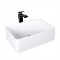 Caladesi Matte Stone Vessel Sink in White with Blackstonian Bathroom Vessel Faucet in Matte Black