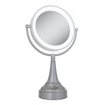 LED Lighted 10X/1X Round Vanity Mirror in Satin Nickel