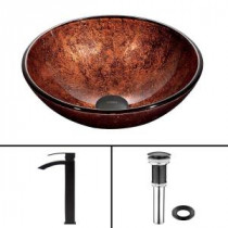 Glass Vessel Sink in Mahogany Moon and Duris Faucet Set in Matte Black