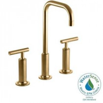 Purist 8 in. Widespread 2-Handle Mid-Arc Bathroom Faucet in Vibrant Moderne Brushed Gold with High Gooseneck Spout