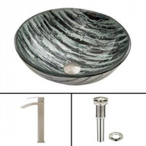 Glass Vessel Sink in Rising Moon and Duris Faucet Set in Brushed Nickel